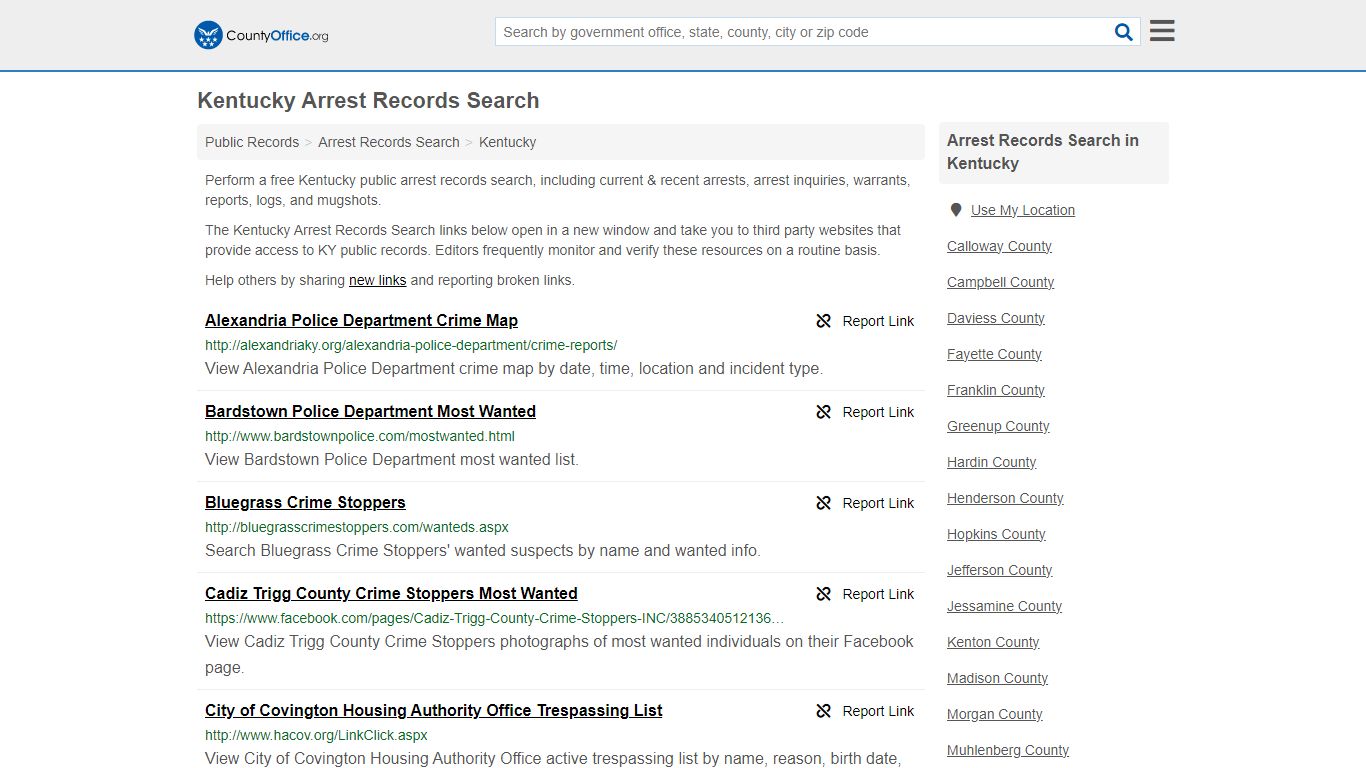 Arrest Records Search - Kentucky (Arrests & Mugshots) - County Office